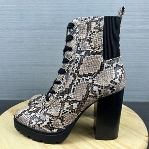 Steve Madden Latch Snake Print Boots Chunky Block Heel Womens Size 9M